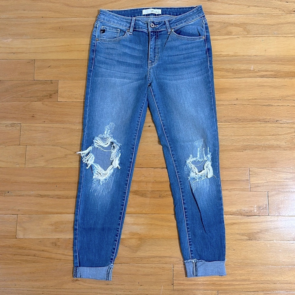 Kancan Medium Wash Distressed Mom Jeans